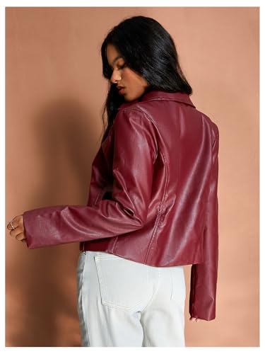 MakeMeChic Women's Crop Faux Leather Jacket Vintage Long Sleeve Collar Zip Up Biker Motorcycle Jackets Coats2