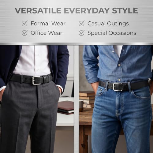 Image of Genuine Leather Belt for Men - Premium Formal & Casual Belt with Metal Buckle - Durable Adjustable Waist Belt for Jeans, Trousers & Office Wear