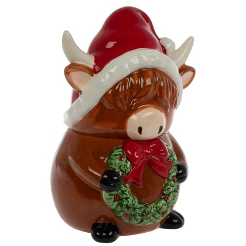 Hobby Lobby Christmas Highland Cow Cookie Jar, Ceramic, 33 Oz Capacity, 9.75