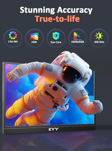 Image of KYY 4K Portable Monitor 15.6 inch Portable Monitor for Laptop UHD IPS 3840X2160 External Screen with 100% sRGB & HDR Gaming Display for Laptop PS5 /4 Xbox Switch with Speakers, VESA Compatible
