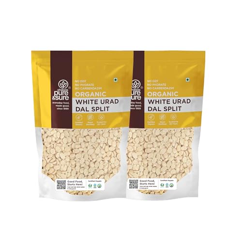 Image of Pure & Sure Organic White Urad Dal Split 1KG | 100% Natural | Rich in Protein, Iron & Fiber | No Chemicals & Additives (500g X Pack of 2)
