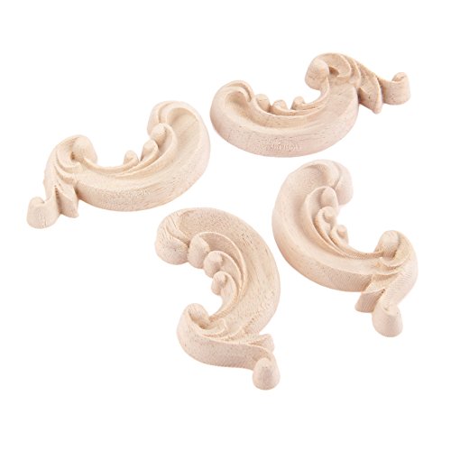 Muxsam Wood Carved Appliques, 2-Pair Unpainted Corner Woodcarvings Decals Onlays For Mirrors Walls Doors Cabinet Dresser Mantel Fireplace Bed Cupboard Frame Diy Craft Project, 6X6Cm/2.36"X2.36" #TOP2