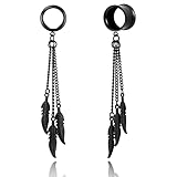 Casvort 2 PCS 16mm (5/8'') Hypoallergenic 316 Stainless Steel Black Fashion Dangle Screw Ear Plugs Expander Stretcher Ear Tunnels Body Piercing Jewelry