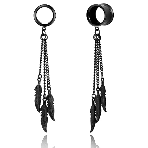 Casvort 2 PCS 16mm (5/8'') Hypoallergenic 316 Stainless Steel Black Fashion Dangle Screw Ear Plugs Expander Stretcher Ear Tunnels Body Piercing Jewelry