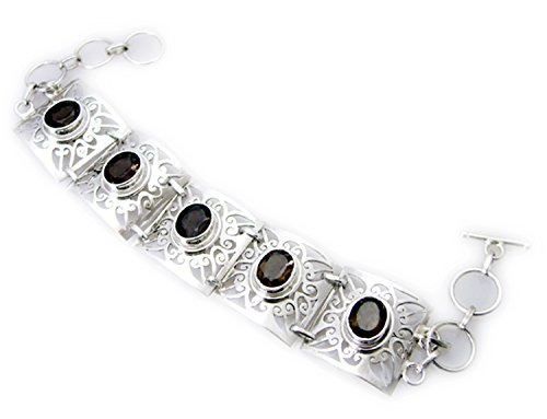 Bracelet quartz fumé véritable bijou argent sterling 925