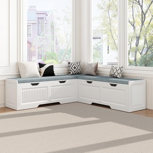 L Shape Storage Bench,63 in L-Shaped Kitchen Breakfast Corner Bench