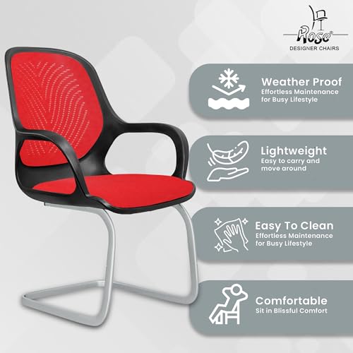 Image of ROSE Zaria | 3 Years Brand Warranty | Ergonomic mesh mid-Back Office Chair, Perfect for Study, Work from Home, revolving, Rolling Computer Desk Chair (Black & Red, Visitor)