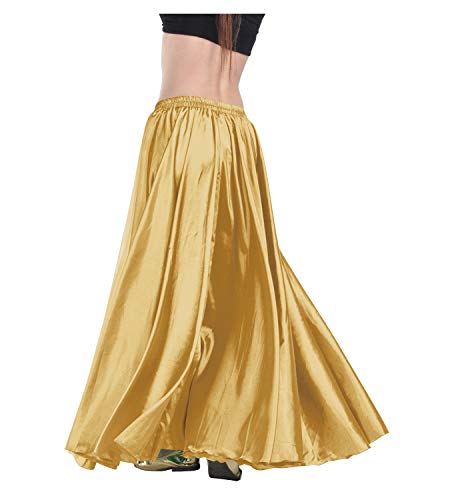 Indian Trendy Women's Satin Full Circle Swing Halloween Belly Dance Tribal Skirt One Size: 36" Light Gold #TOP2