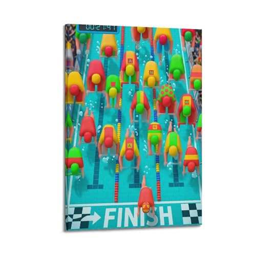 OLYHTR Poster de course de natation - Impression sur toile moderne - Décoration murale idéale pour famille, cave, salle de jeux, chambre de garçons et de filles - 60 x 90 cm