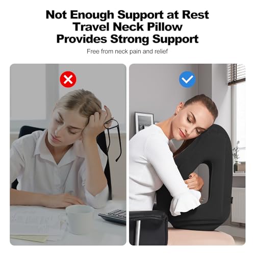 Senders Inflatable Travel Pillow Neck Pillow Lightweight Quick Pack for Airplane Train Car Quick Inflation and Deflation Travel Camping Neck Support Pillow (Black) - Image 3