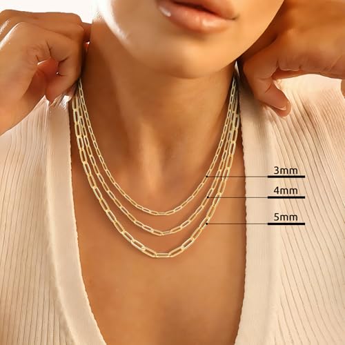 AURVIA 18K Gold Plated Paperclip Chain Necklace for Women, 3mm Women's Gold Chain Necklaces for Women Adjustable Necklace 20 Inches Jewelry Gift — view 5