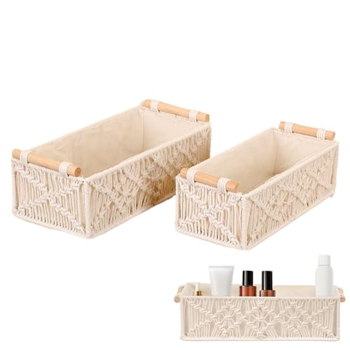 Cesta de mimbre - 2 unidades cajas de almacenamiento de juguetes con asa, caja rectangular de algodón para organizar - cestas organizadoras para el hogar y el hogar
