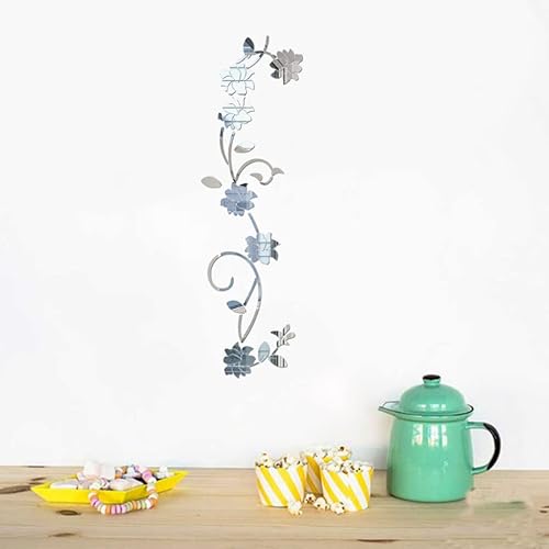 Miniatura 3 de Beavorty Pegatinas de pared de espejo acrílico de vid de flores, calcomanías de pared de granja, vinilo 3D, papel tapiz para el hogar, sala de