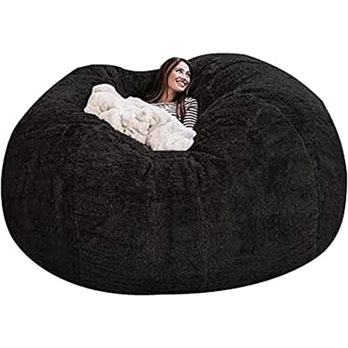 Giant Bean Bag Chair, 7ft Giant Fur Bean Bag Cover Lounger Bean Bag Storage Chair Bean Bag Sofa Chair Soft Fluffy Fur Portable Living Room Lazy Sofa Bed Cover No Filler (Color : Black)