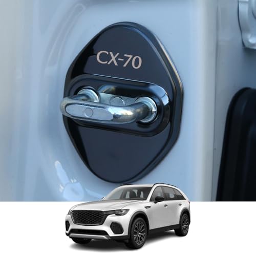 Kakash Custom Interior Accessories for Mazda CX-70 CX70 2025 2026 Stainless Steel Car Door Lock Latches Cover,Door Lock Protector Car Door Latch Cover Striker 4Pcs/Set(Black)