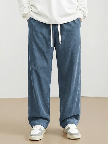 Image of JMIERR Mens Corduroy Pants Wide Leg Baggy Sweatpants | Loose Fit Joggers, Elastic Waist Drawstring, Casual Sweatpants, Vintage Pants, Fall Winter Fashion, Streetwear