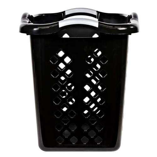 Dual-Purpose Plastic Laundry Basket with Silver Handles, Black, Wide Stable Base Tall Side Large Capacity Clothes Storage Hamper for Adults & Tweens, Polypropylene Material 21.63"L x 16.96"W x 18.86"H - Image 3