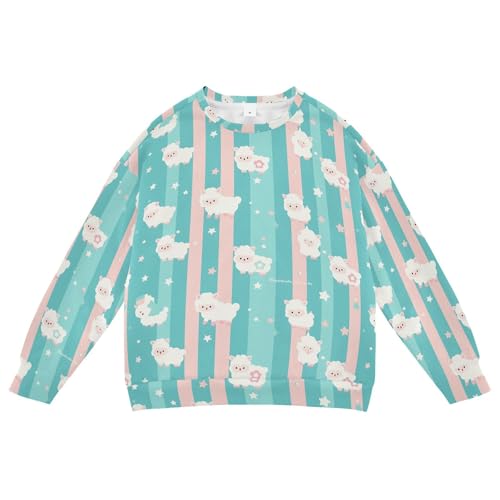 JUNZAN Cute Cartoon Sheeps Stripes Big Girls Sweatshirts Hoodies Fleece Kids Hoodies Boys Party 4T