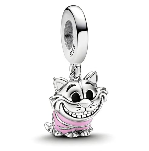 Abalorio de gato sonriente de Cheshire rosa como regalo para pulseras Pandora