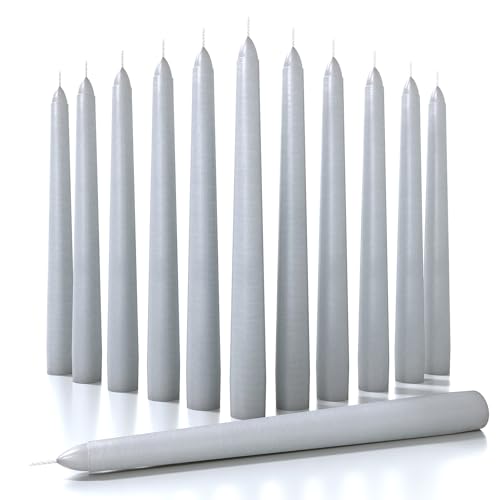 Candwax 20.3 Cm Taper Candles - Dinner Candles Dripless - Tall Candles Long Burning Perfect For Dinner, Party Or Wedding Candles Decor - Gray 12Pcs