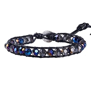 KELITCH Bracelets En Cristal Turquoise Perles Œil De Tigre Enroulé En Cuir Réglables Bracelets