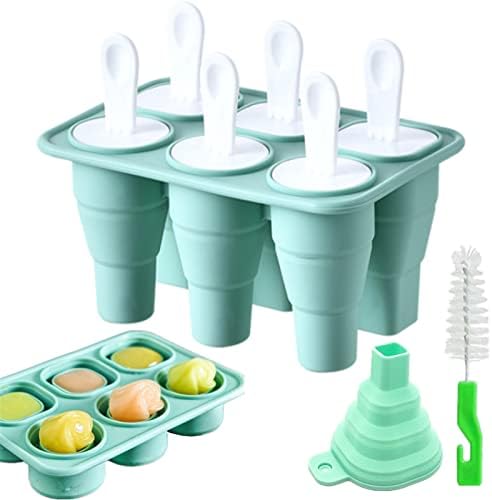 Popsicle Molds,Collapsible Popsicle Molds,6 Pieces Silicone Ice Pop Molds BPA Free Reusable Easy Release Ice Pop Make,Two Functions Ice Cube Trays (Green)