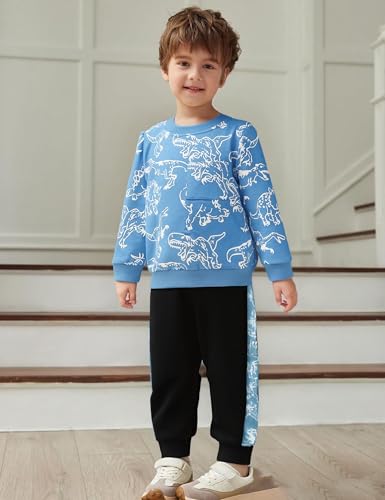Image of Toddler Boys Dinosaur Sweatshirt and Jogger Pants Outfit Set, Ages 2-10