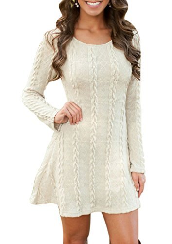 SumtoryWomen Cable Knit Dress Slim Fit Long Sleeve Sweater Dresses(8 Colors)