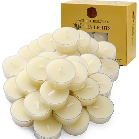 TELOSMA 36 Count Pure Beeswax tealight Candles Bulk - Natural Scent Organic and Smokeless - Off White Cover