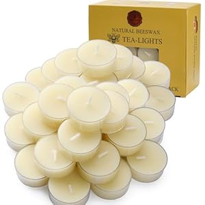 TELOSMA 36 Count Pure Beeswax tealight Candles Bulk – Natural Scent Organic and Smokeless – Off White