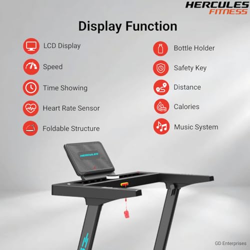 Image of Hercules Fitness T2650 2.0 .0 HP Peak DC Motorized Foldable Treadmill | 15 Level Power Incline | Bluetooth MP3 Player Available | Max Speed 18 Km /Hr | Max User Weight 125 Kg
