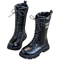 Girl's Knee High Riding Boots Lace Up Side Zipper Combat Boots Non Slip Gothic Knight Boot Lug Sole Chunky Heels Shoe Black Boot for Girls
