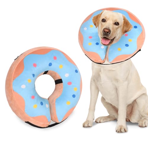 Niuoppy Inflatable Collar for Dogs & Cats - Protective Recovery Collar Prevents Licking Biting (Pattern Blue M)