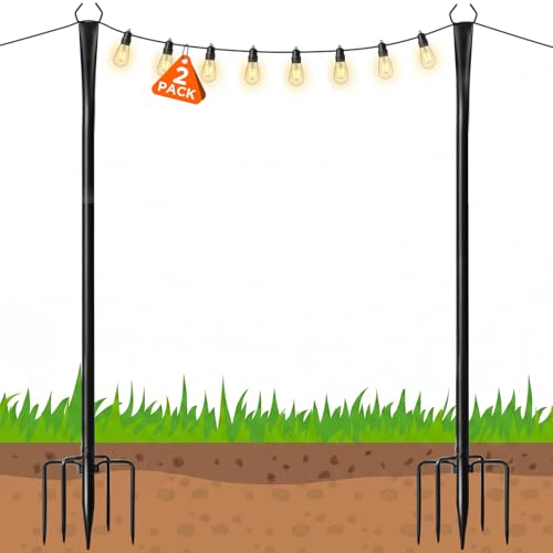 10FT String Light Poles, Heavy Duty Outdoor Light Pole Stand, 5-Prong Reinforced Steel Base, Anti-Rust, for Patio Garden Deck, Support Bistro & Edison Bulb Lights (2 Pack) - image 1
