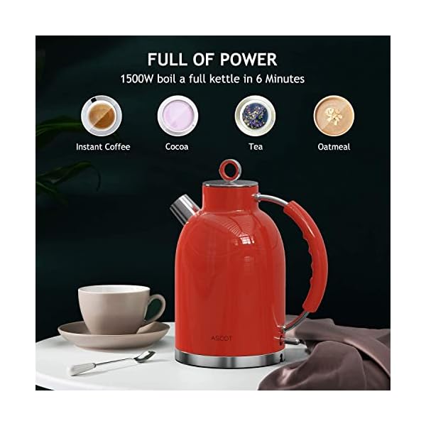 Electric Kettle, ASCOT Stainless Steel Electric Tea Kettle, 1.7QT, 1500W, BPAFree, Cordless