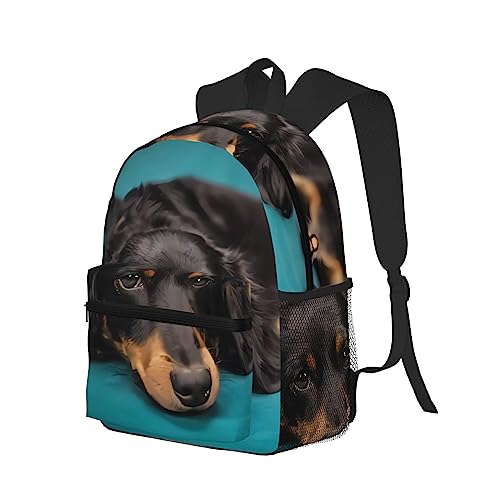 PartyUnix Niedlicher Rucksack mit Hunde-Motiv, leicht und bequem, große Kapazität, geeignet für Schule, Arbeit, Reisen, Schwarz , One size