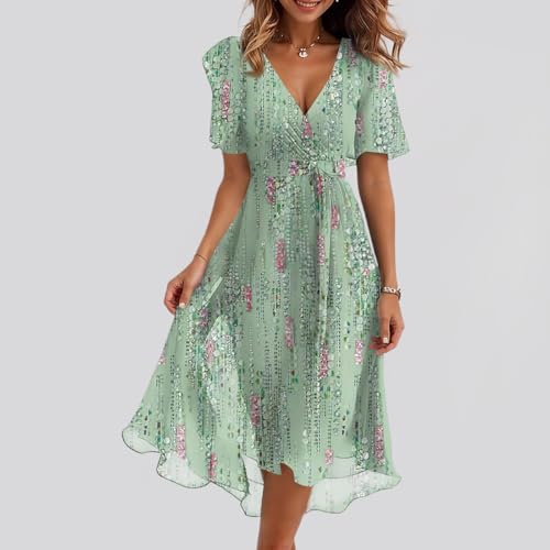 Spring Summer Chiffon Midi Dresses for Women 2025 Elegant Classy Wedding Guest Floral Formal Cocktail Prom Dress