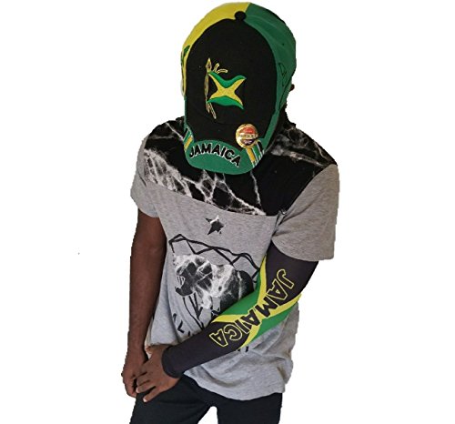 BUNFIREs Jamaica Flag Arm or Calf Sleeve size 1 Sleeve Men Women Sunblock Protective W/Jamaican Baseball Cap HAT
