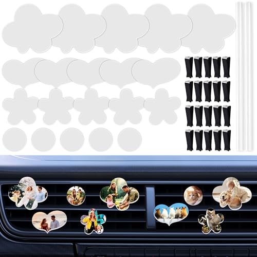 20 Sets Sublimation Car Air Vent Blanks DIY Car Accessories Heat Transfer Portrait Essential Oil Difusser 20pcs Matte PVC Blanks and 20pcs Square Clips