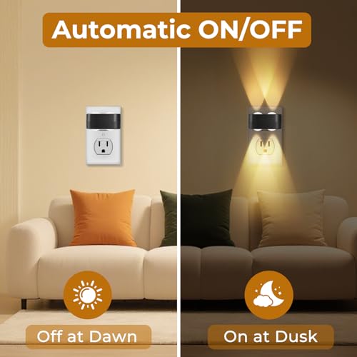 Image of 4-Pack LED Night Lights Plug into Wall, 2700K Soft White with Light Sensor, Ambient Lighting for Hallway, Bedroom, Bathroom, Nursery, Kitchen, Rotating Plug-in Night Light