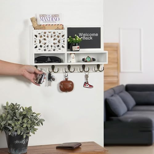 Qilichz MAIL AND KEY HOLDER FOR WALL Mail Holder For Wall,Decorative Key And Mail Holder For Wall,Rustic Key Holder For Wall,Wood Key Holder Wall Mounted 10 Key Hooks,Farmhouse Wall Mail Holder Organizer With Chalkboard thumb #3
