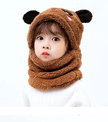 Boys Girls Beanie Hat and Loop Scarf Set 2 in 1 Warm Winter Hat Scarf Set Plus Fleece Hats Earflap Hat Scarves (Coffee,M(5-8 Years))2