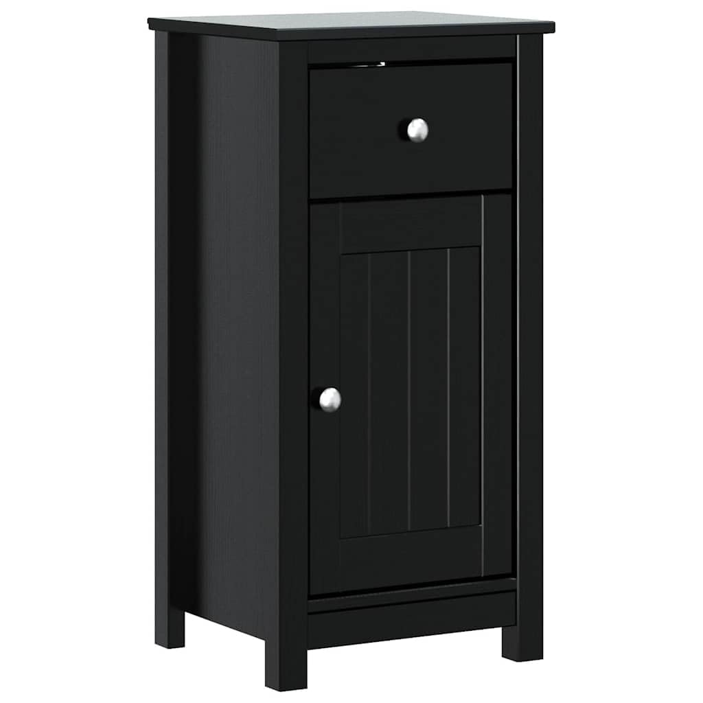 BERG zestaw mebli łazienkowych, czarny, lite drewno, sosna, 3-częściowy | Szafka pod umywalkę 60 cm, wolnostojąca szafa, lustro z półką, łatwe czyszczenie