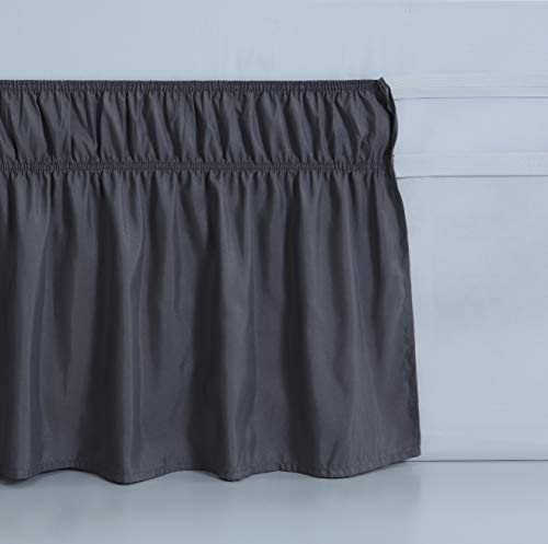 MEILA Wrap Around Bed Skirt Three Fabric Sides Elastic Dust Ruffled 18 Inch Tailored Drop,Easy to Install Fade Resistant-Dark Grey, Twin/Full - Thumbnail 4