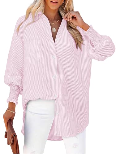 Chemise femme élégante col v rayures blouse manches amples
