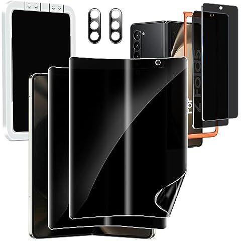 [6-in-1] Milomdoi for Samsung Galaxy Z Fold 5 Privacy Screen Protector [2 Pack Inside and 2 Pack Front] With 2 Pack Tempered Glass Camera Lens Protector with Mounting Positioner Accessories No bubbles Cover