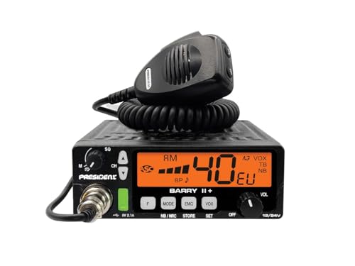 President Barry II+, radio CB 12V 24V, comunicazione AM FM, display LCD a colori, VOX vivavoce, filtro antirumore, funzione di salto scansione, USB, radio CB compatta per autocarro