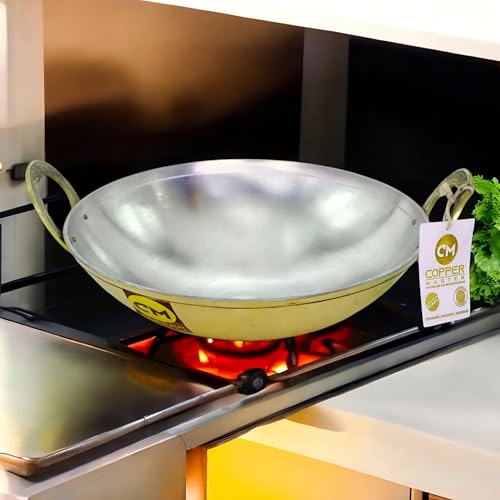 Heavy Pure Brass Tin Coated kadai for Cooking 2L, Handcrafted Tra...