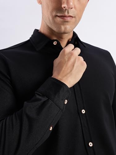Image of TURMS Men's Solid Knitted Shirts, Odor Control, Stretchable & Breathable, Cotton Blend, Tailored Fit, Full Sleeve