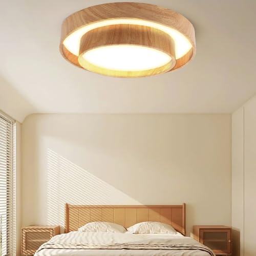 Plafonnier encastré en grain de bois de 40 cm avec télécommande EMUKOEP pour chambre